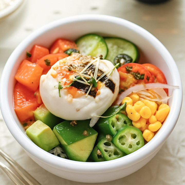 Salmon & Onsen Egg Quinoa Poke Bowl