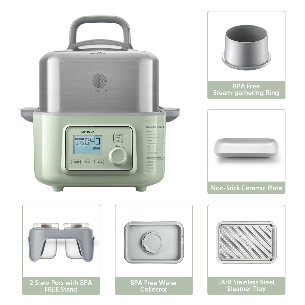 G563 Two-Tier Food Steamer (Stew Pots Included), 10.6QT - Bundle Offer