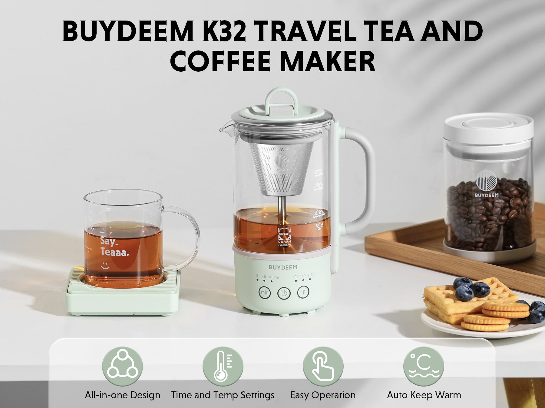 BUYDEEM K32 Mini Multi-function Tea Kettle & Coffee Maker, 0.6L