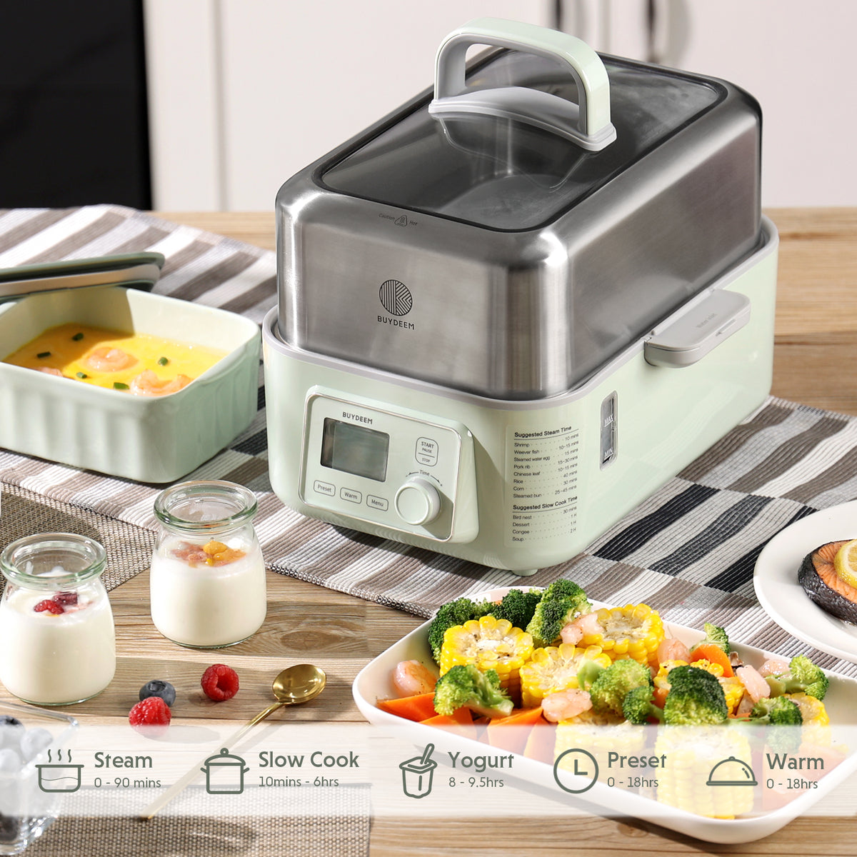 (OPEN BOX) G563 Electric Food Steamer 5QT (Stew Pots Included)