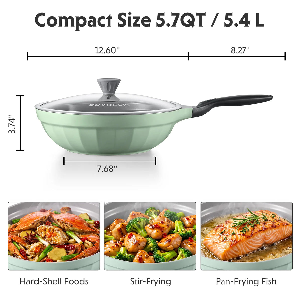 Ceramic Nonstick Wok Frying Pan, 5.7QT