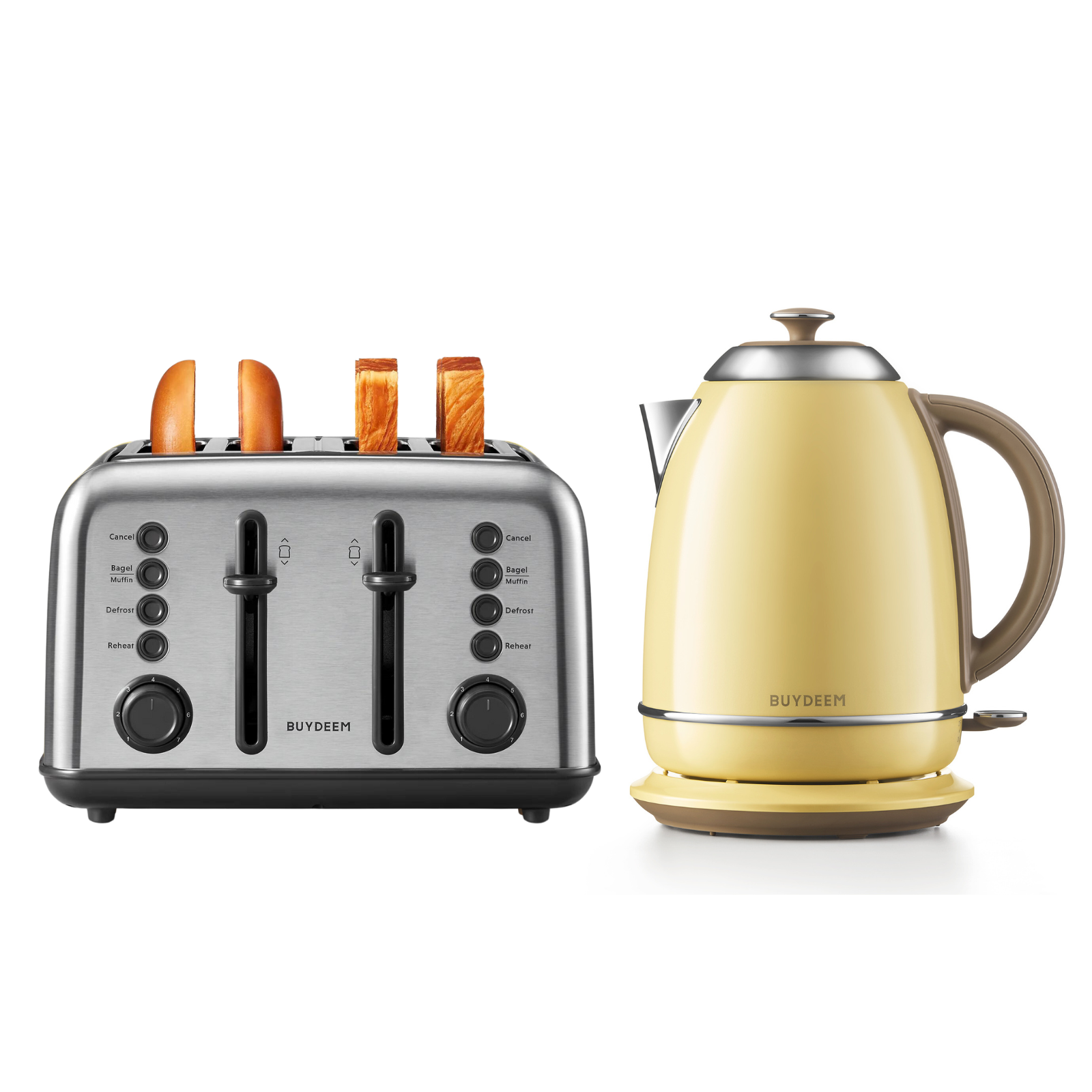 Slice Toaster Set Yellow Kettle Toaster 4-Slice Toaster With