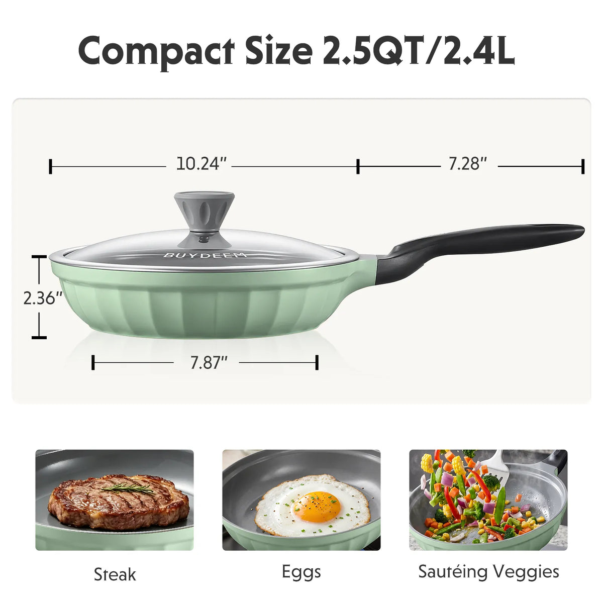 Ceramic Nonstick Frying Pan, 2.5QT