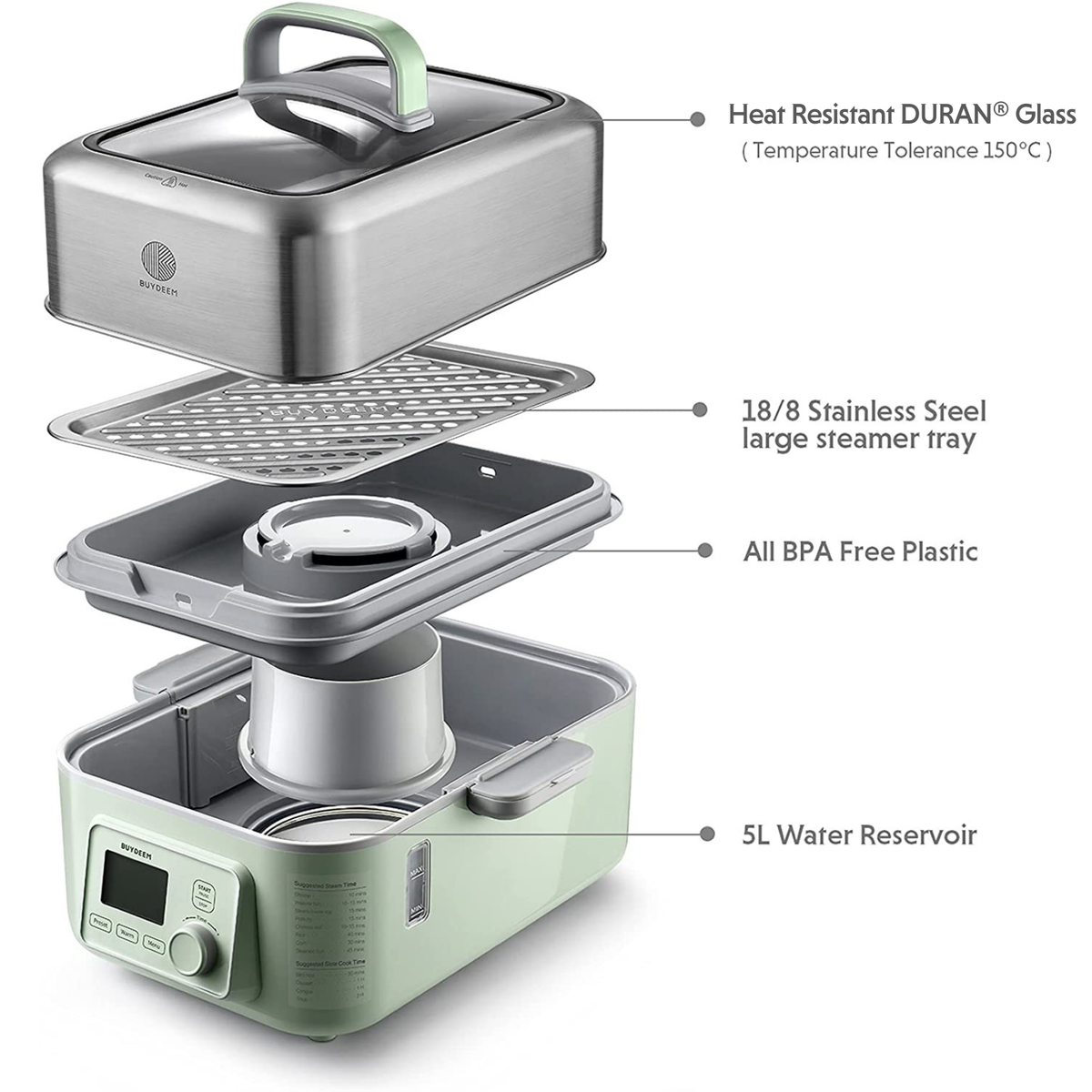 (OPEN BOX) G563 Electric Food Steamer 5QT (Stew Pots Included)
