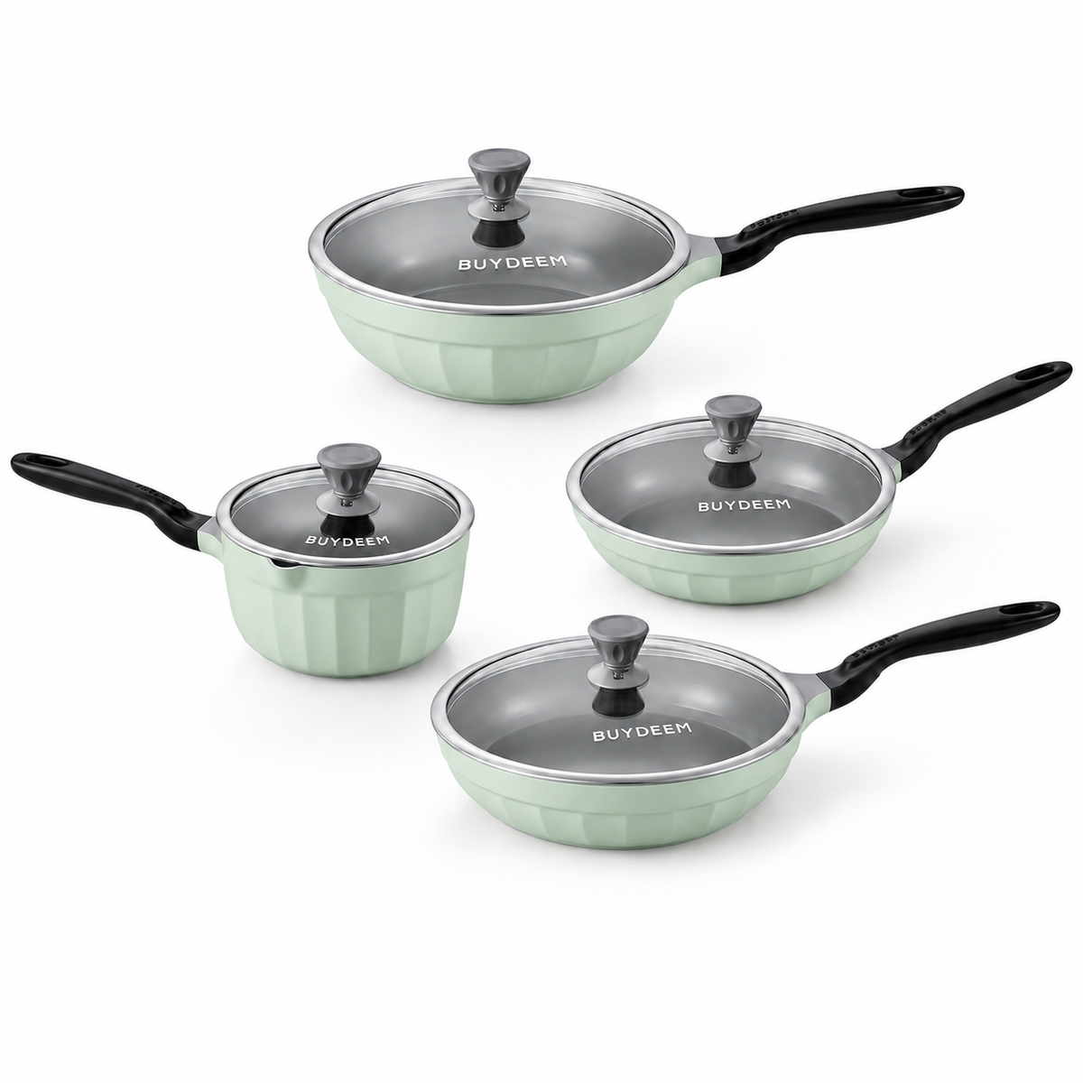Family Ceramic Nonstick Cookware Set - Cozy Greenish