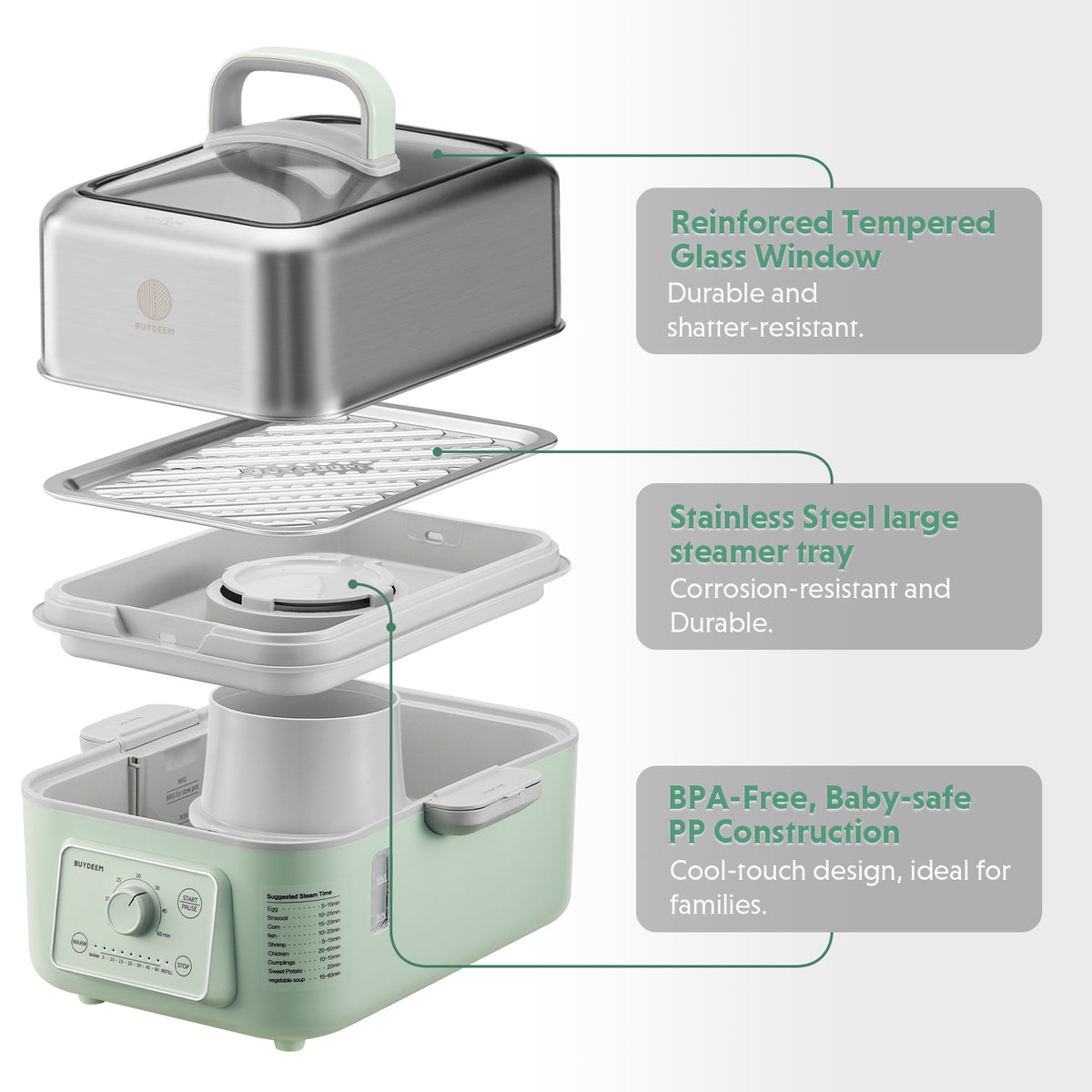 (OPEN BOX) G52 Electric Food Steamer, 5.3QT